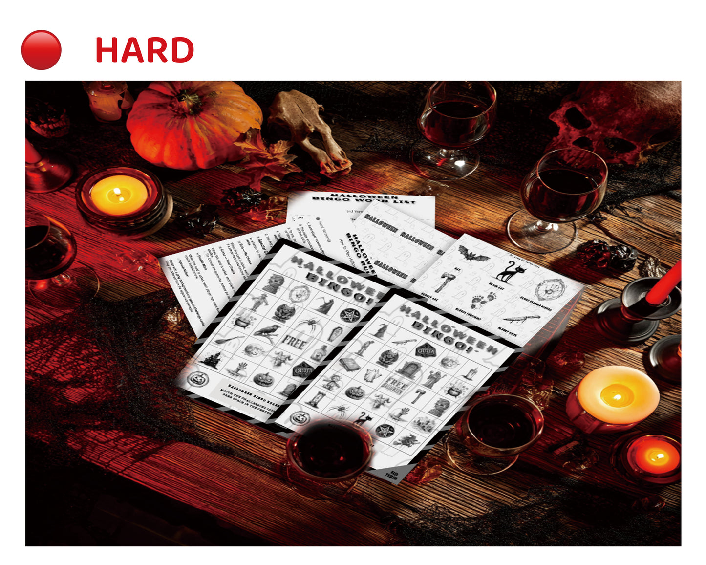 Halloween Bingo Printable Game Bundle - Easy, Medium, Hard Family Edition (Black & White)