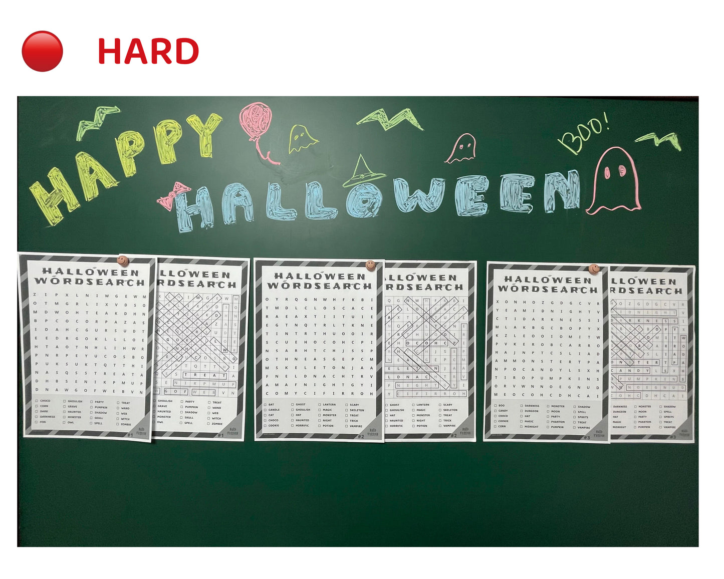 Halloween Word Search Bundle – 3 Levels 45 Puzzles + Answers | Black & White PDF
