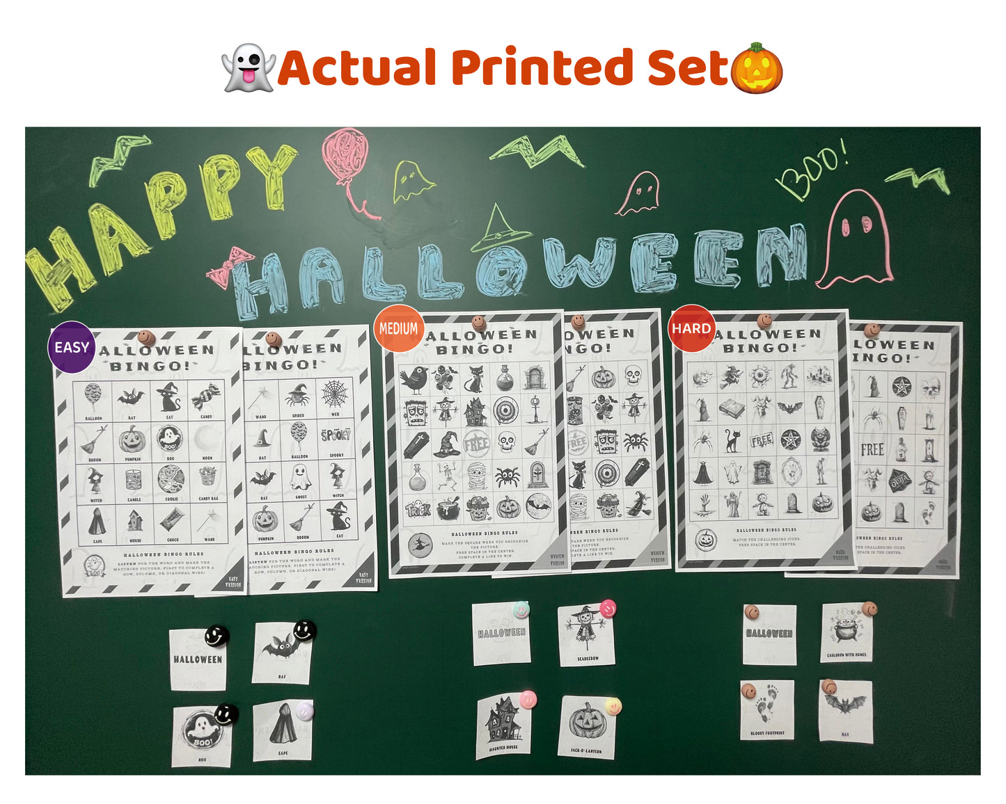 Halloween Bingo Printable Game Bundle - Easy, Medium, Hard Family Edition (Black & White)