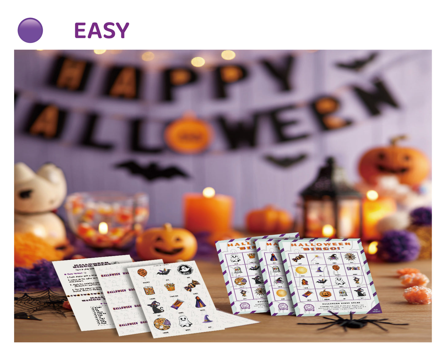Halloween Bingo Printable Game Bundle – Easy, Medium & Hard Family Edition