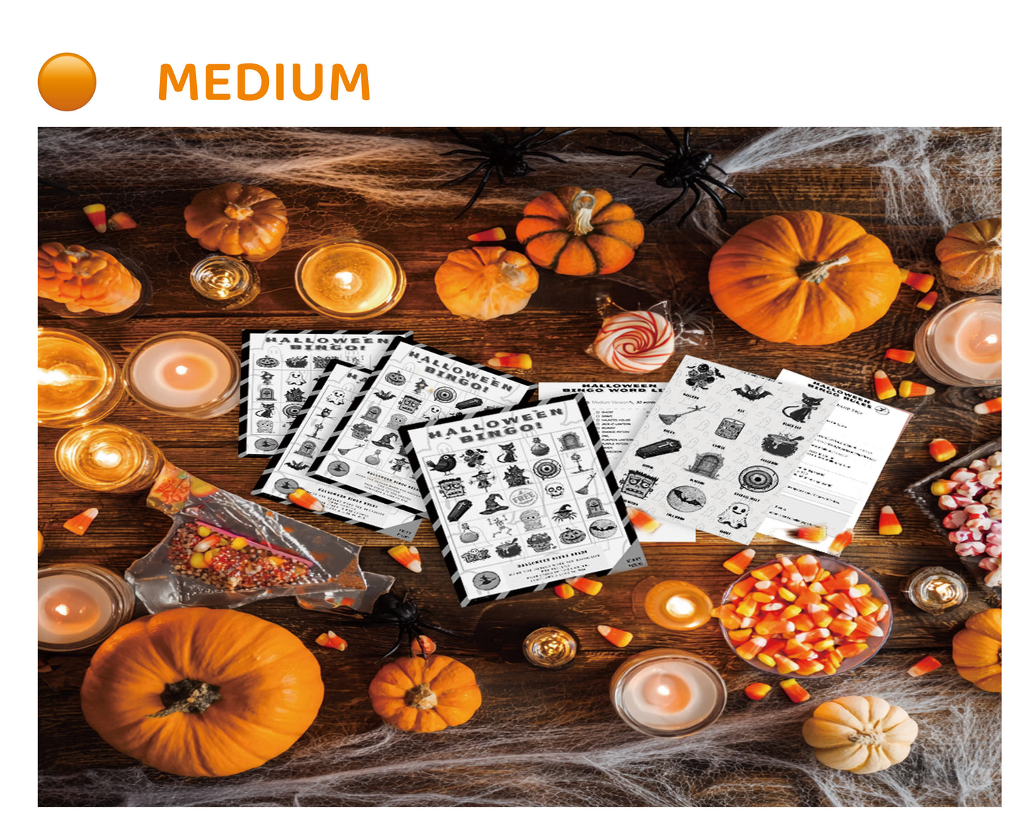 Halloween Bingo Printable Game Bundle - Easy, Medium, Hard Family Edition (Black & White)
