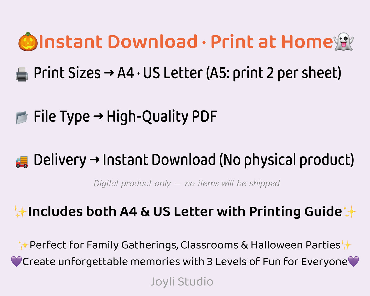 Halloween Bingo Printable Game Bundle - Easy, Medium, Hard Family Edition (Black & White)