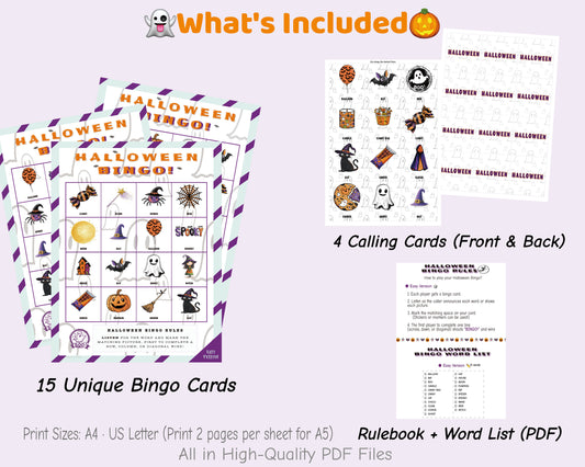 Halloween Bingo Printable Game - Easy Family Edition | Kids Party Activity
