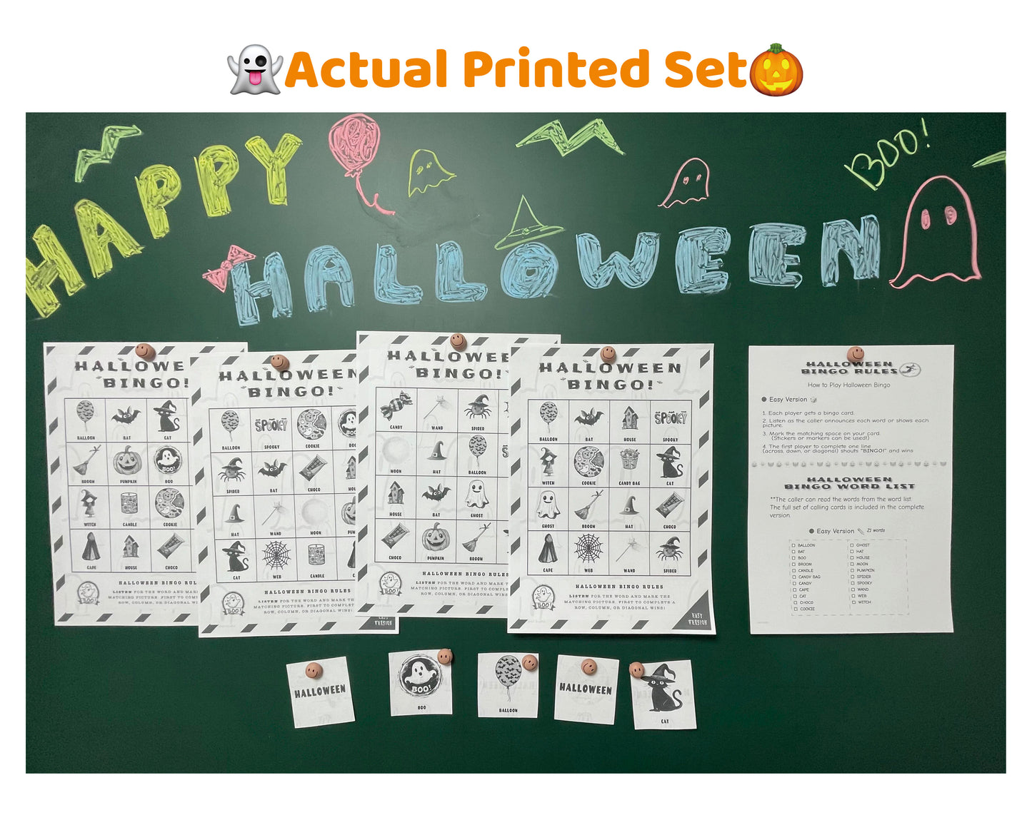 Halloween Bingo Game - Easy Family Edition (Black & White)