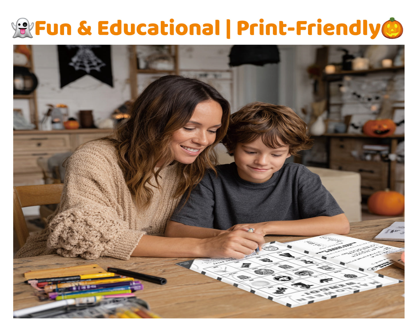 Halloween Bingo Game - Easy Family Edition (Black & White)