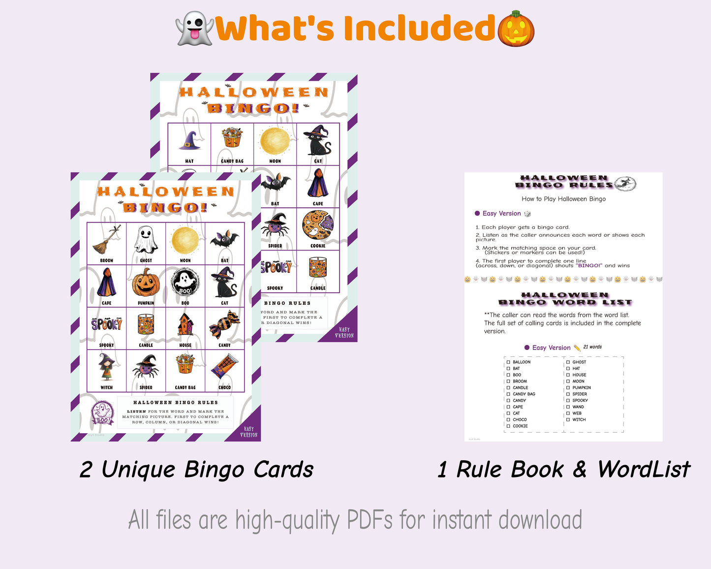 Free Halloween Bingo Printable – 2 Cards + Word List & Rulebook