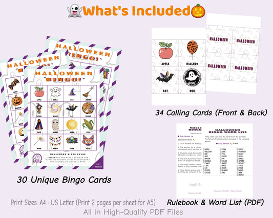 Halloween Bingo Printable Game - Easy Class Edition | Classroom Activity
