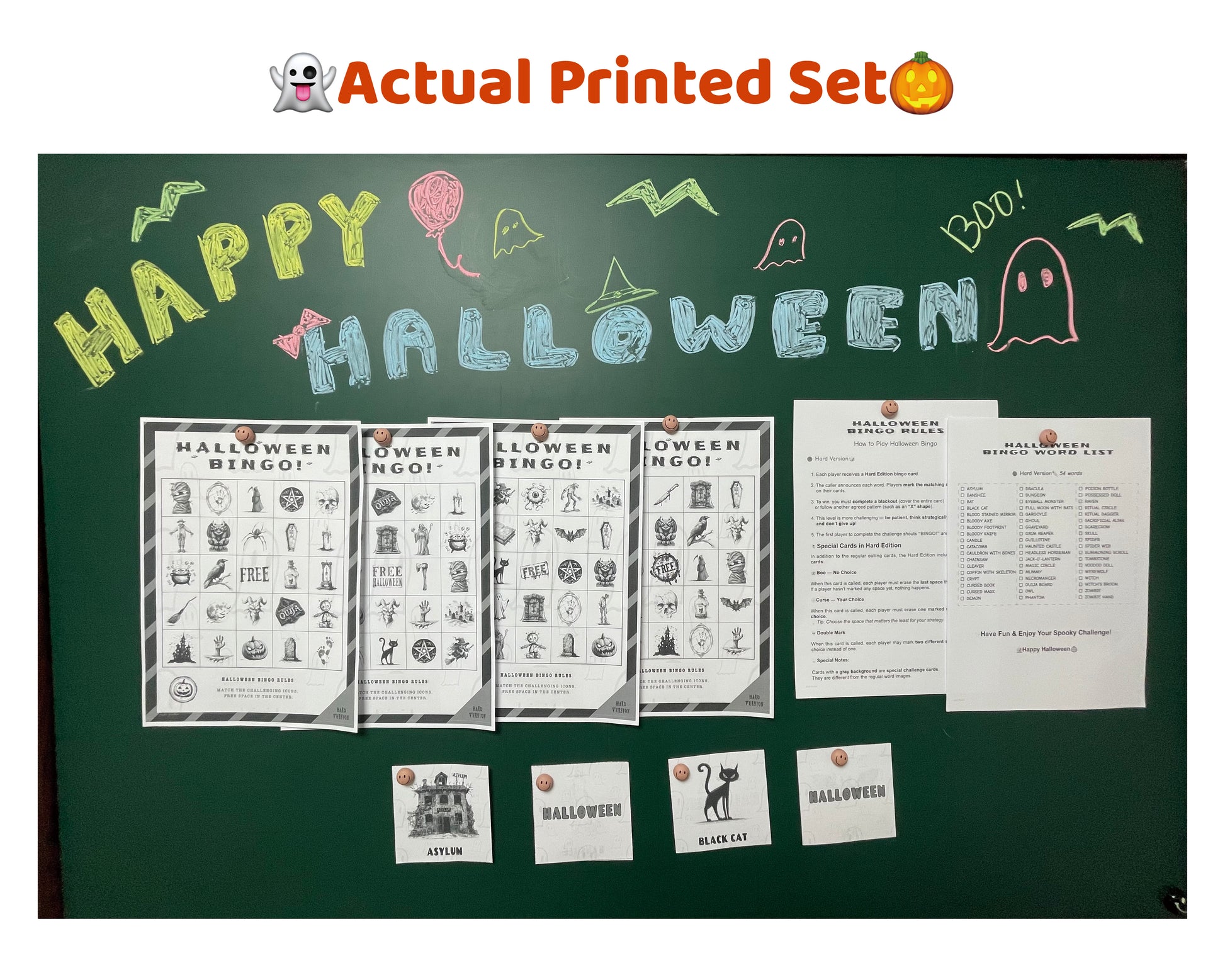Halloween Bingo Hard 30 Black and White Cards Printable Game with 54 Call Cards and 3 Special Cards