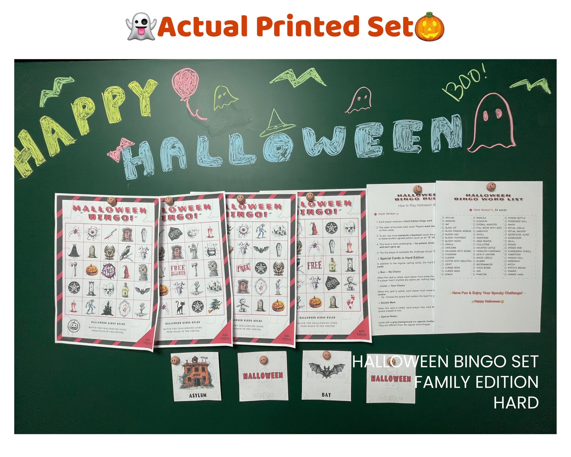Halloween Bingo Hard 30 Cards Printable Game with 54 Call Cards and 3 Special Cards