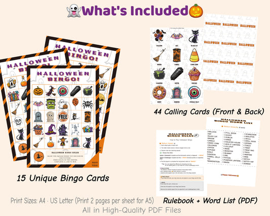 Halloween Bingo Printable Game - Medium Family Edition | Kids Party Activity