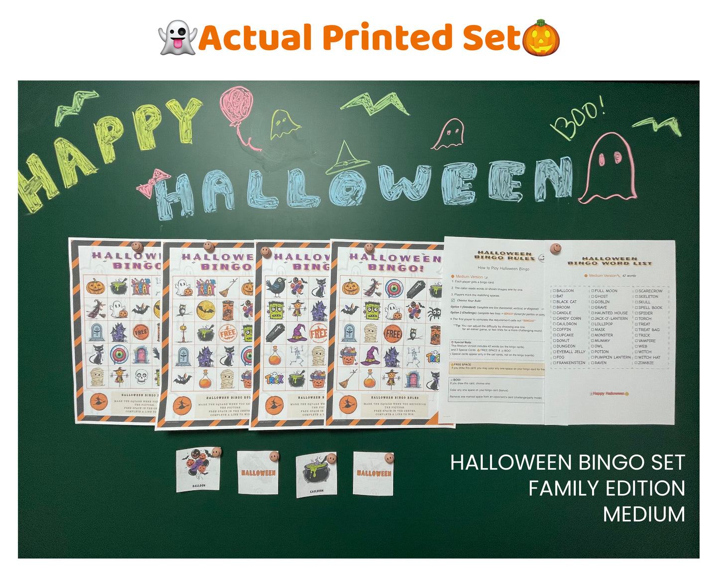 Halloween Bingo Printable Game - Medium Family Edition | Kids Party Activity