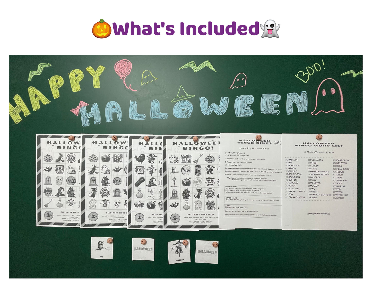 Halloween Bingo Game - Medium Family Edition (Black & White)