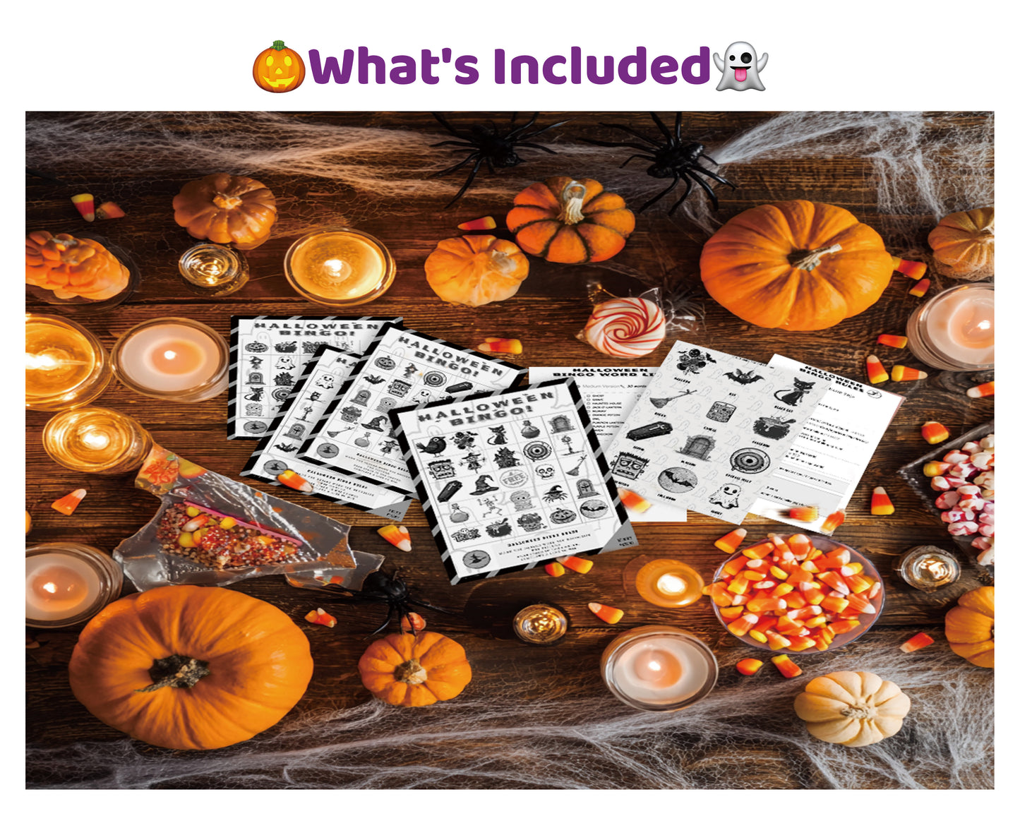 Halloween Bingo Game - Medium Family Edition (Black & White)