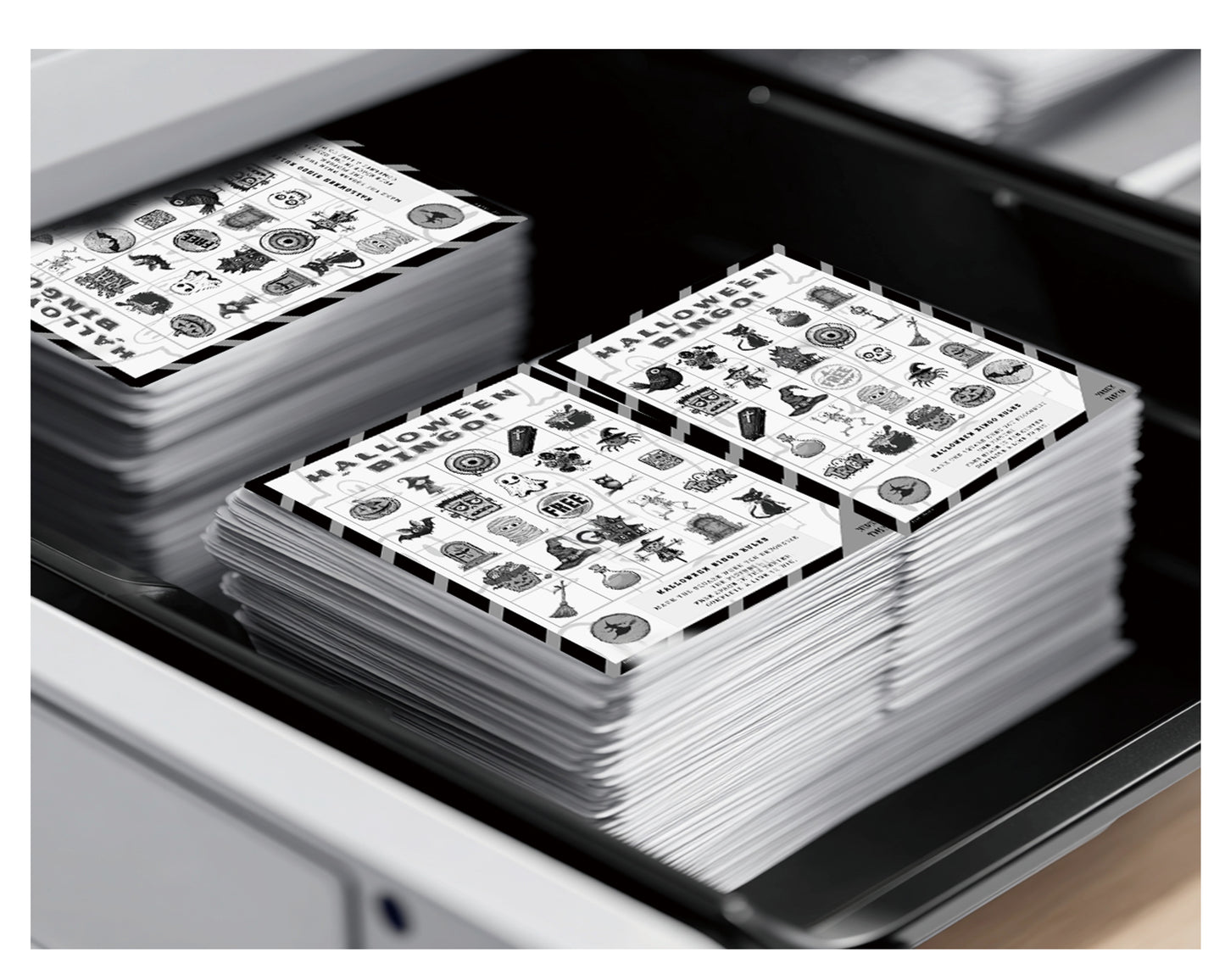 Halloween Bingo Game - Medium Family Edition (Black & White)