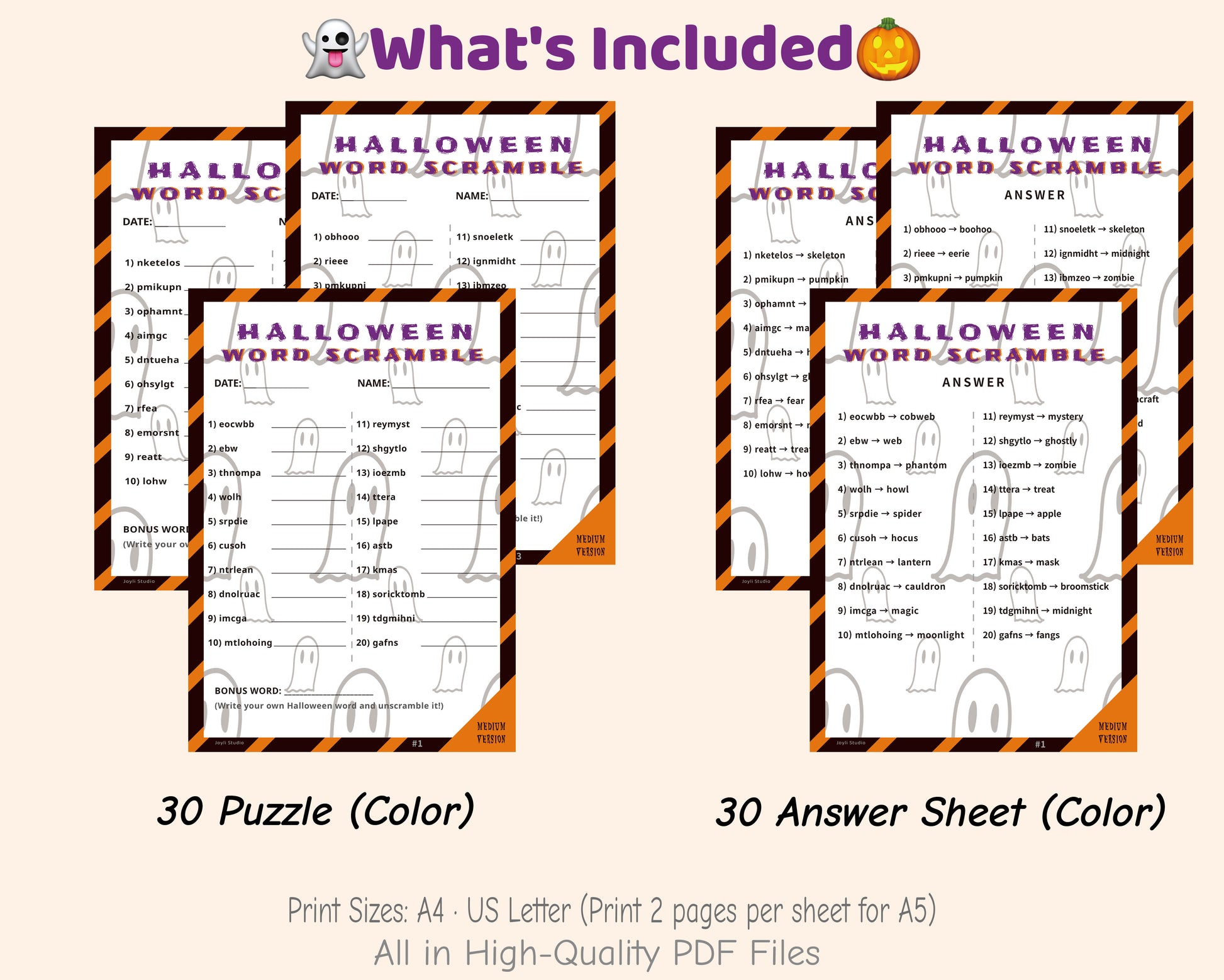 Printable Halloween Word Scramble Game – Medium Level Classroom Activity