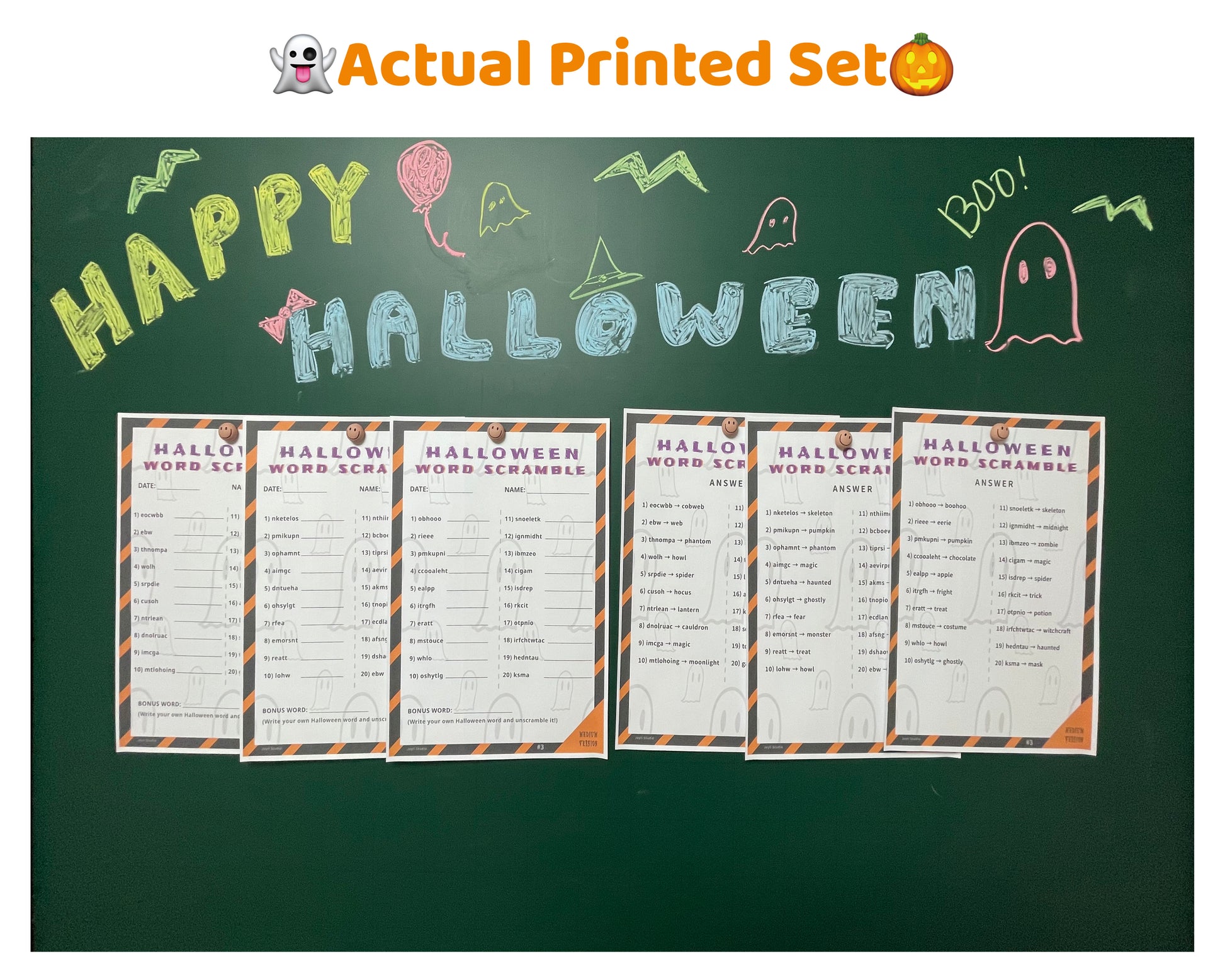 Teacher Resource – Halloween Word Scramble Medium Puzzles (Color PDF)