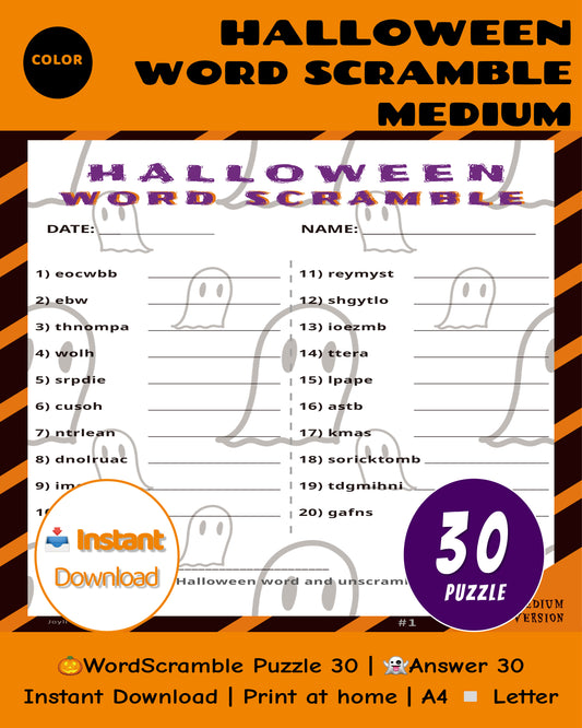 Halloween Word Scramble Medium Classroom Edition – Color Puzzle Worksheets