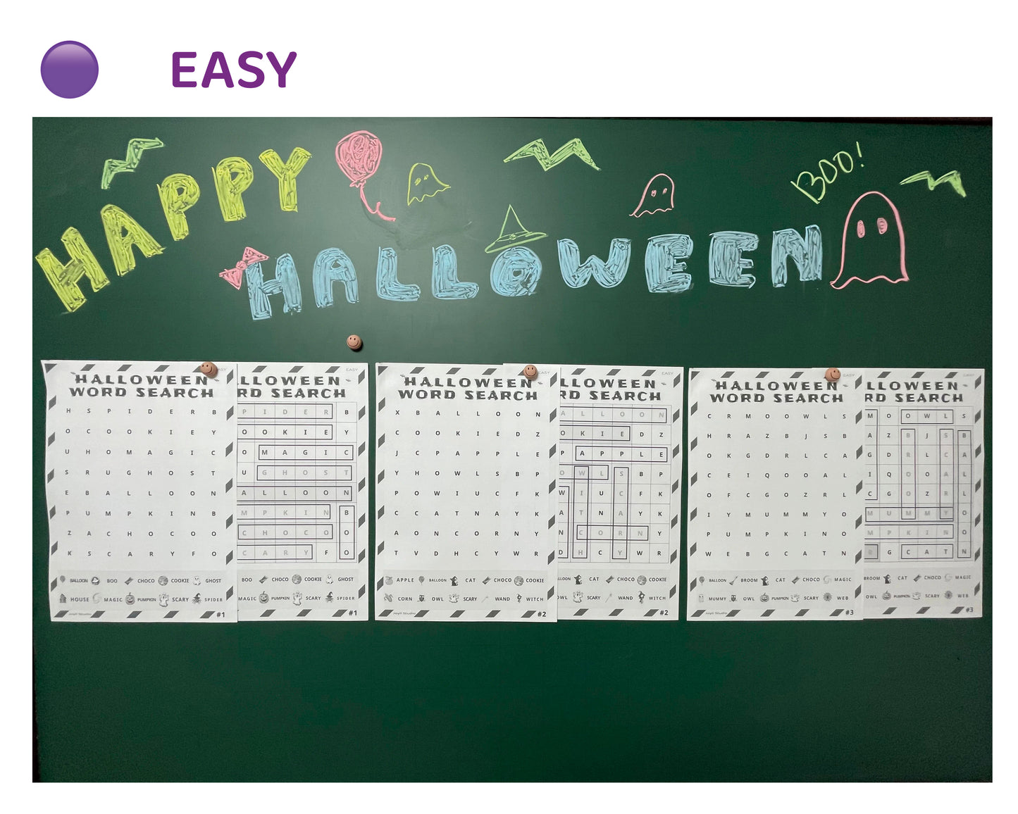 Halloween Word Search Bundle – 3 Levels 45 Puzzles + Answers | Black & White PDF