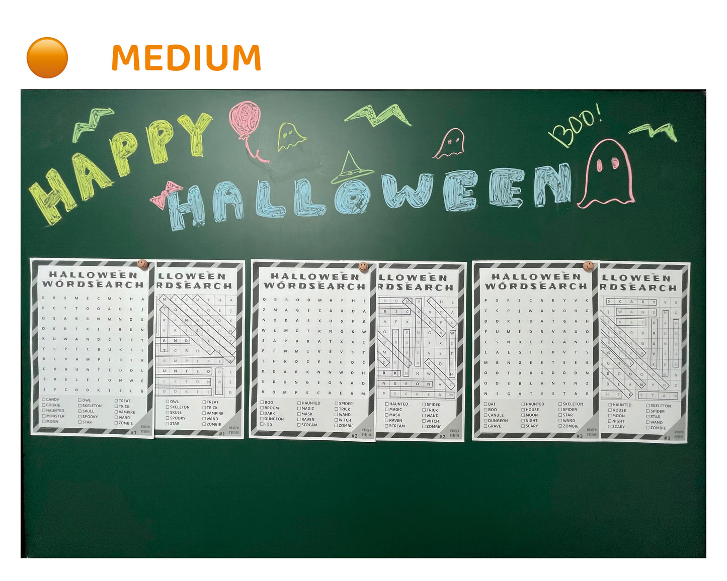 Halloween Word Search Bundle – 3 Levels 45 Puzzles + Answers | Black & White PDF