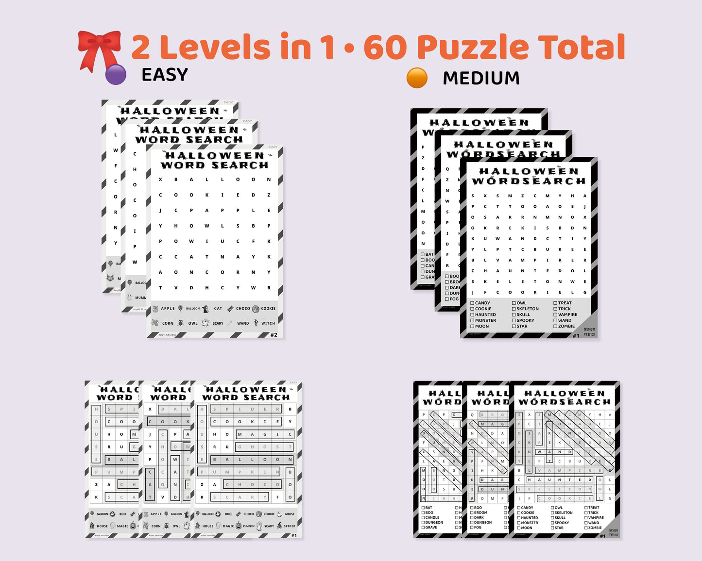 Halloween Classroom Puzzle Pack – Word Search All Levels (B&W Edition)