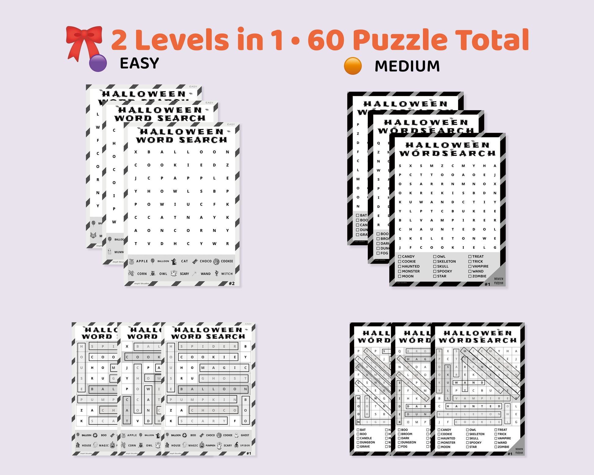 Halloween Classroom Puzzle Pack – Word Search All Levels (B&W Edition)