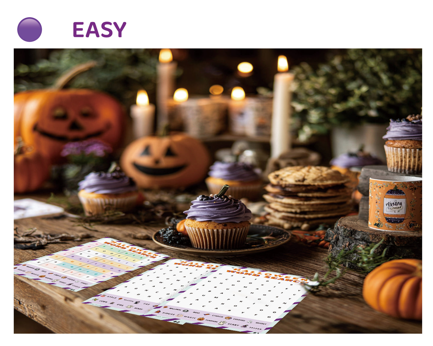 Halloween Word Search – Classroom Bundle | 60 Color Puzzles (Easy + Medium)