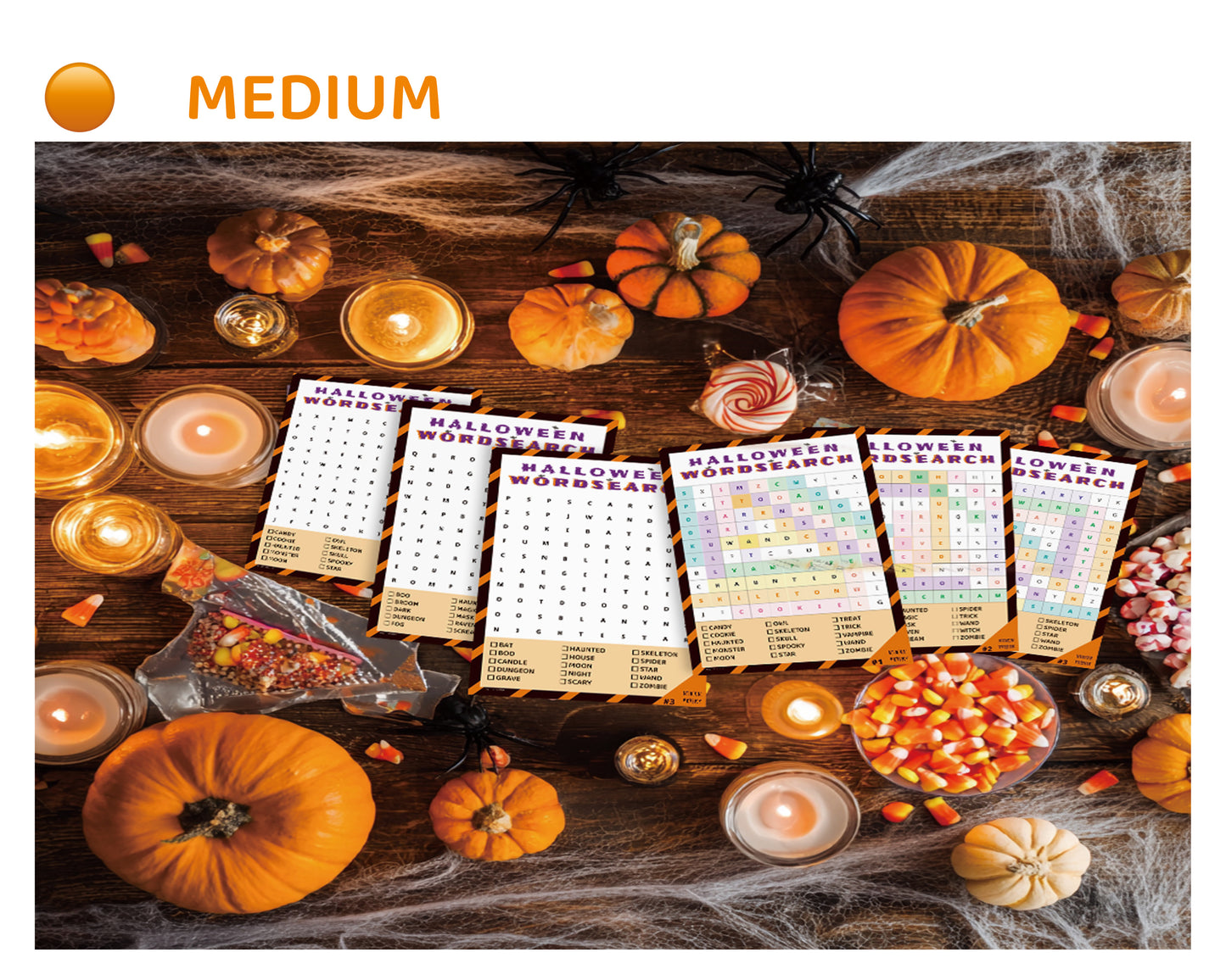 Halloween Word Search – Classroom Bundle | 60 Color Puzzles (Easy + Medium)