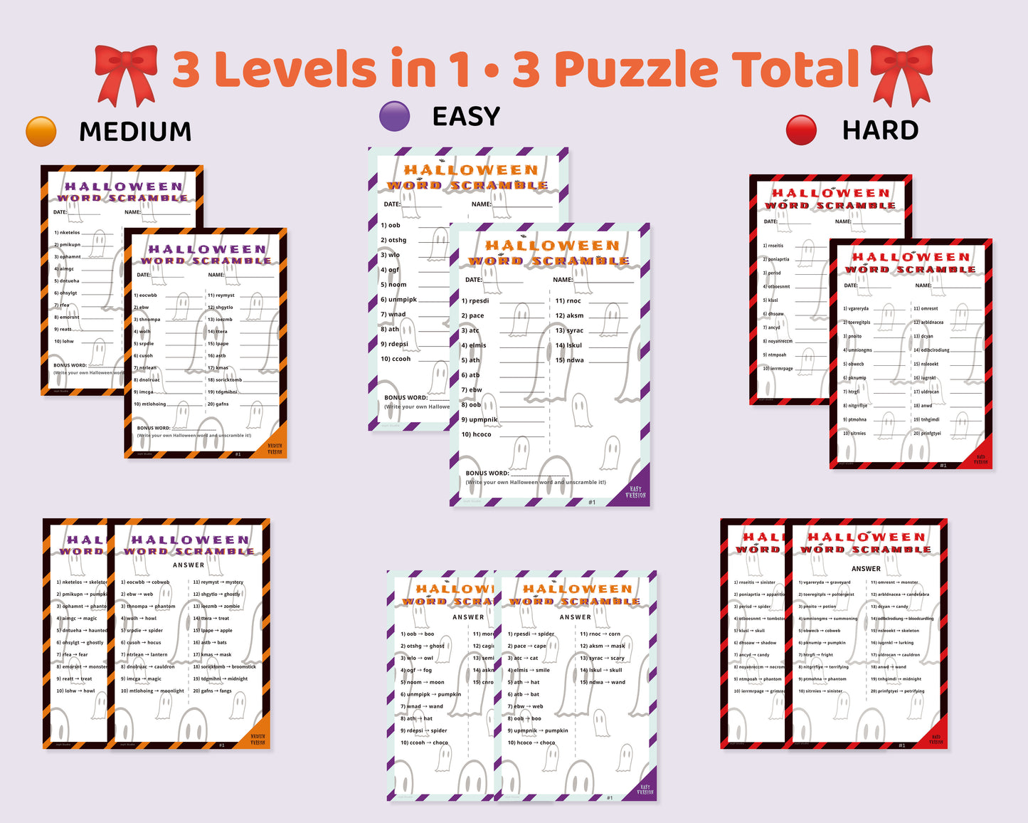 Teacher Resource – Halloween Word Scramble Classroom Bundle (PDF)
