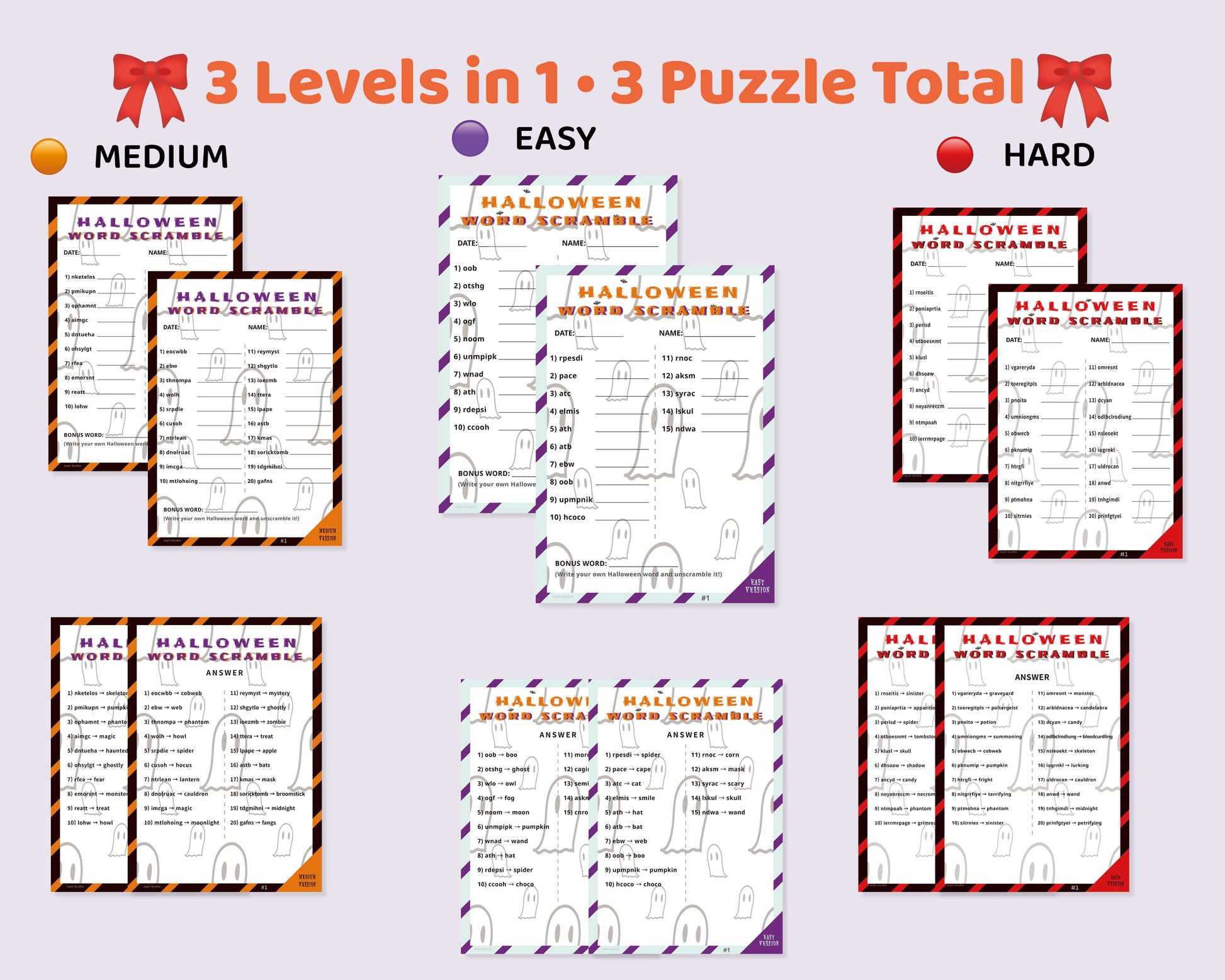 Teacher Resource – Halloween Word Scramble Classroom Bundle (PDF)