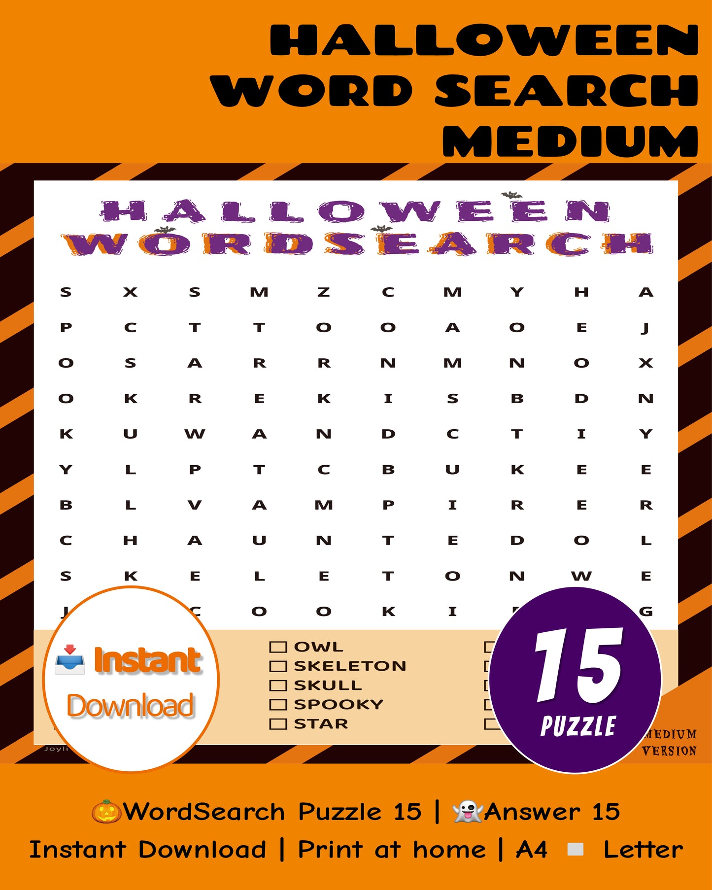 Halloween Word Search Printable Game – Medium Family Edition