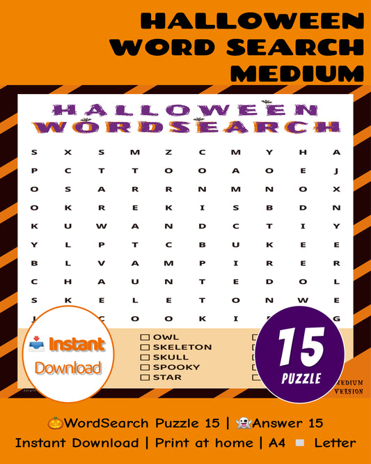 Halloween Word Search Printable Game – Medium Family Edition