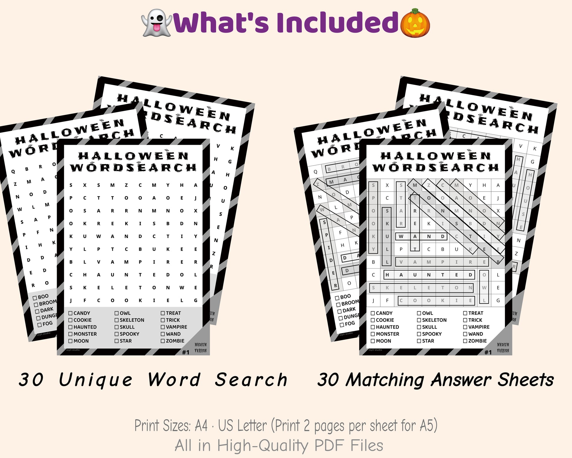 Printable Halloween Word Search Game – Medium Level B&W