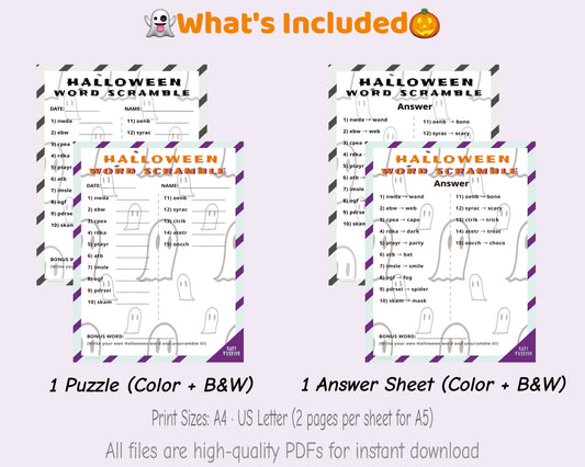 Halloween Word Scramble Printable Game - Easy Family Edition | Kids Party Activity