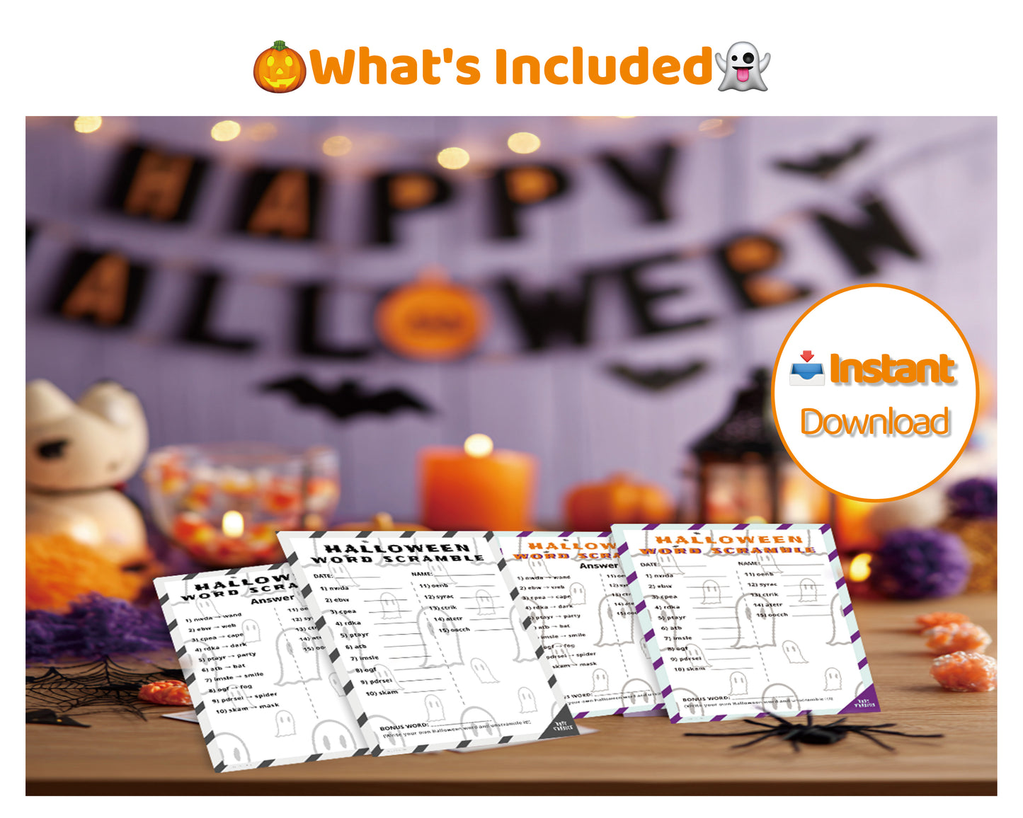 Halloween Word Scramble Printable Game - Easy Family Edition | Kids Party Activity
