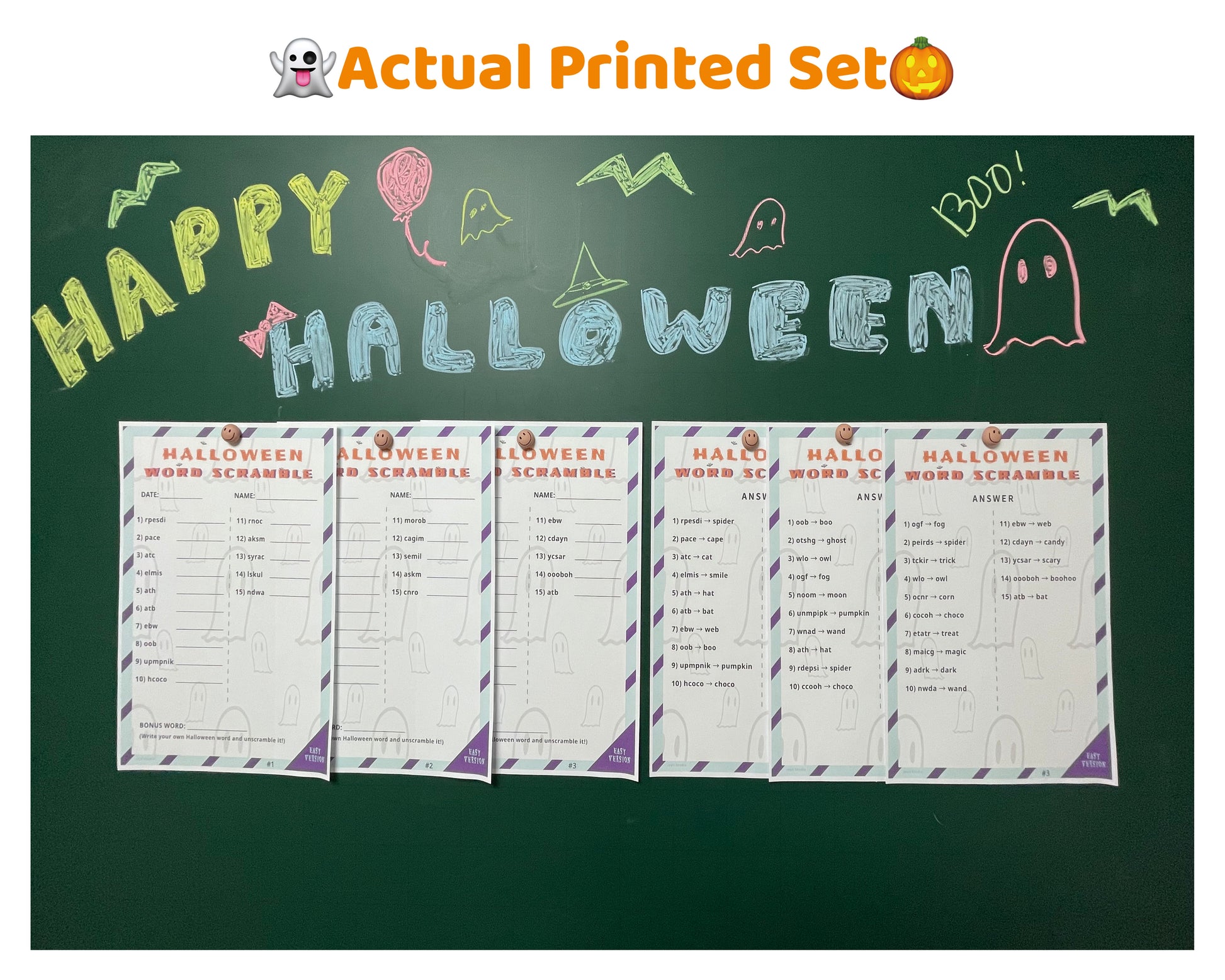 Teacher & Classroom Activity – Halloween Word Scramble Easy Version (30 Color Worksheets)