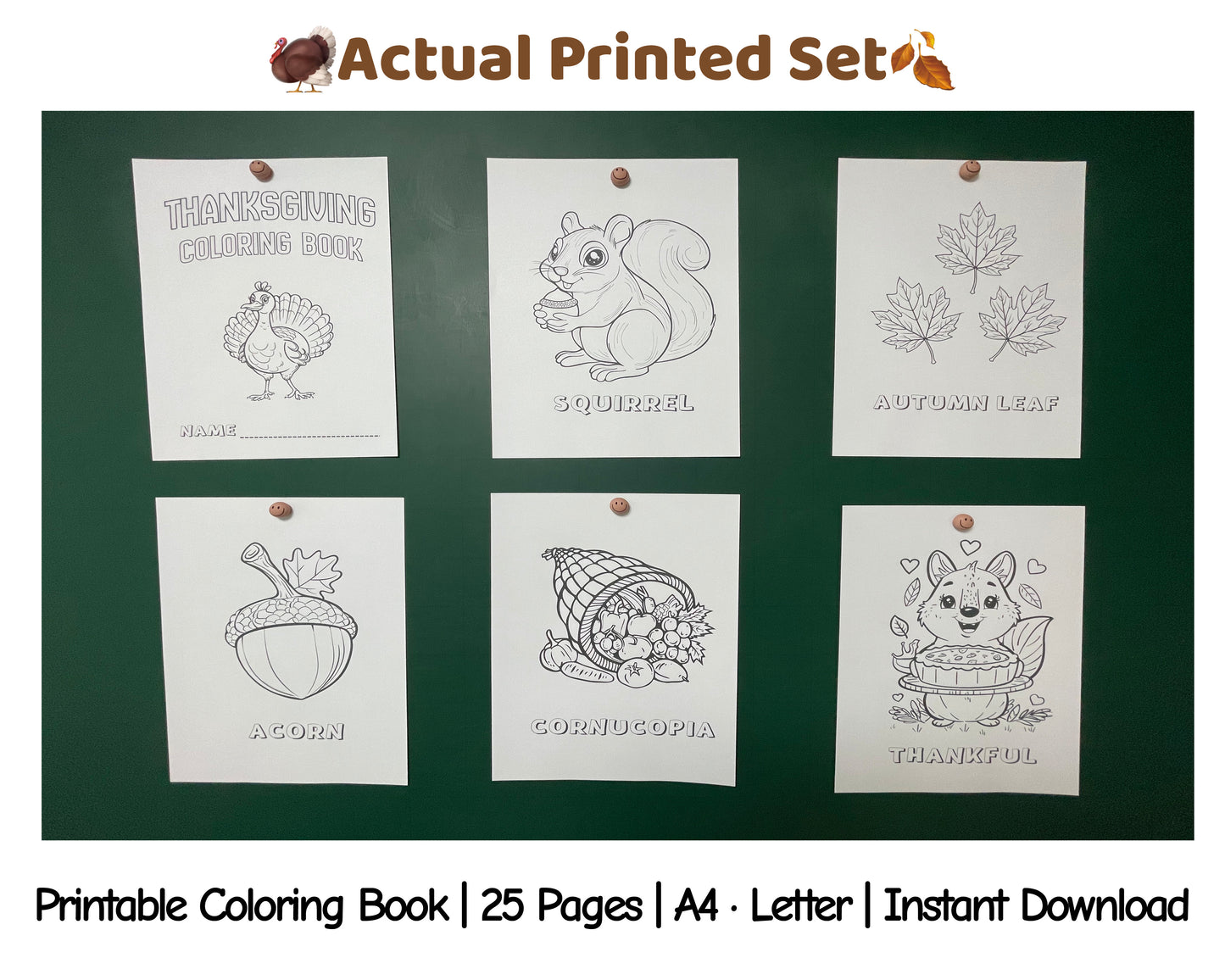 Thanksgiving Coloring Book – 25 Printable Pages | Kids Activity | A4 & US Letter | Instant Download