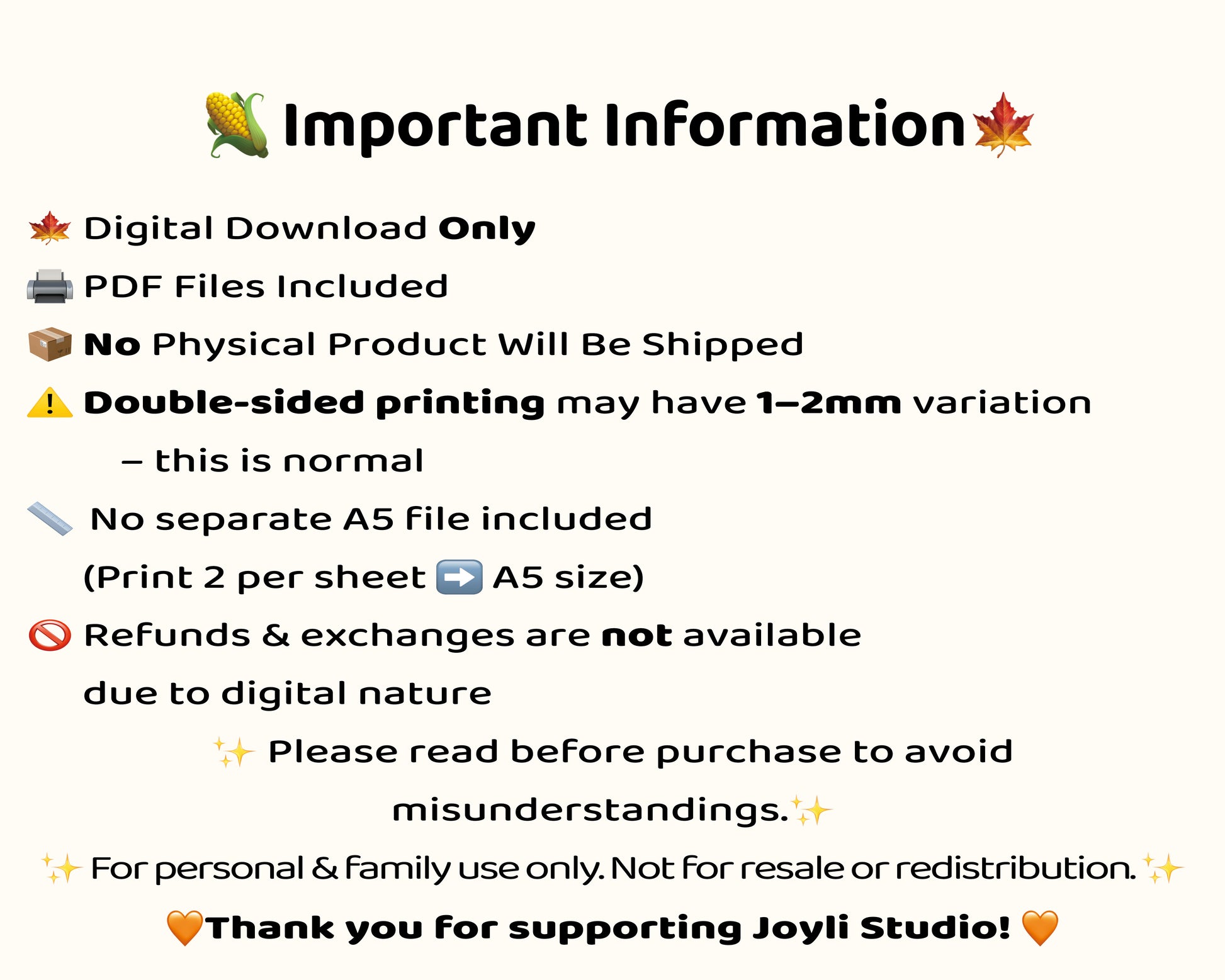 Digital download Thanksgiving printable bundle details – PDF files, no physical product, A4 and Letter sizes, Joyli Studio printable game set.