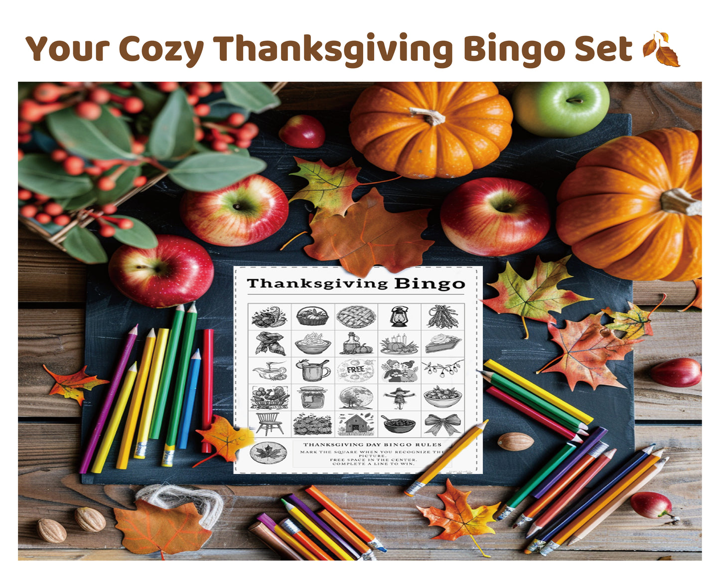 Black and white Thanksgiving Bingo printable for classroom fall activity setup – Joyli Studio