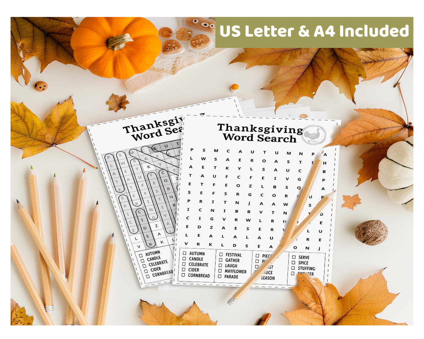 Thanksgiving Word Search – Classroom Edition | Printable Classroom Activity | 30 Puzzles (Black & White)