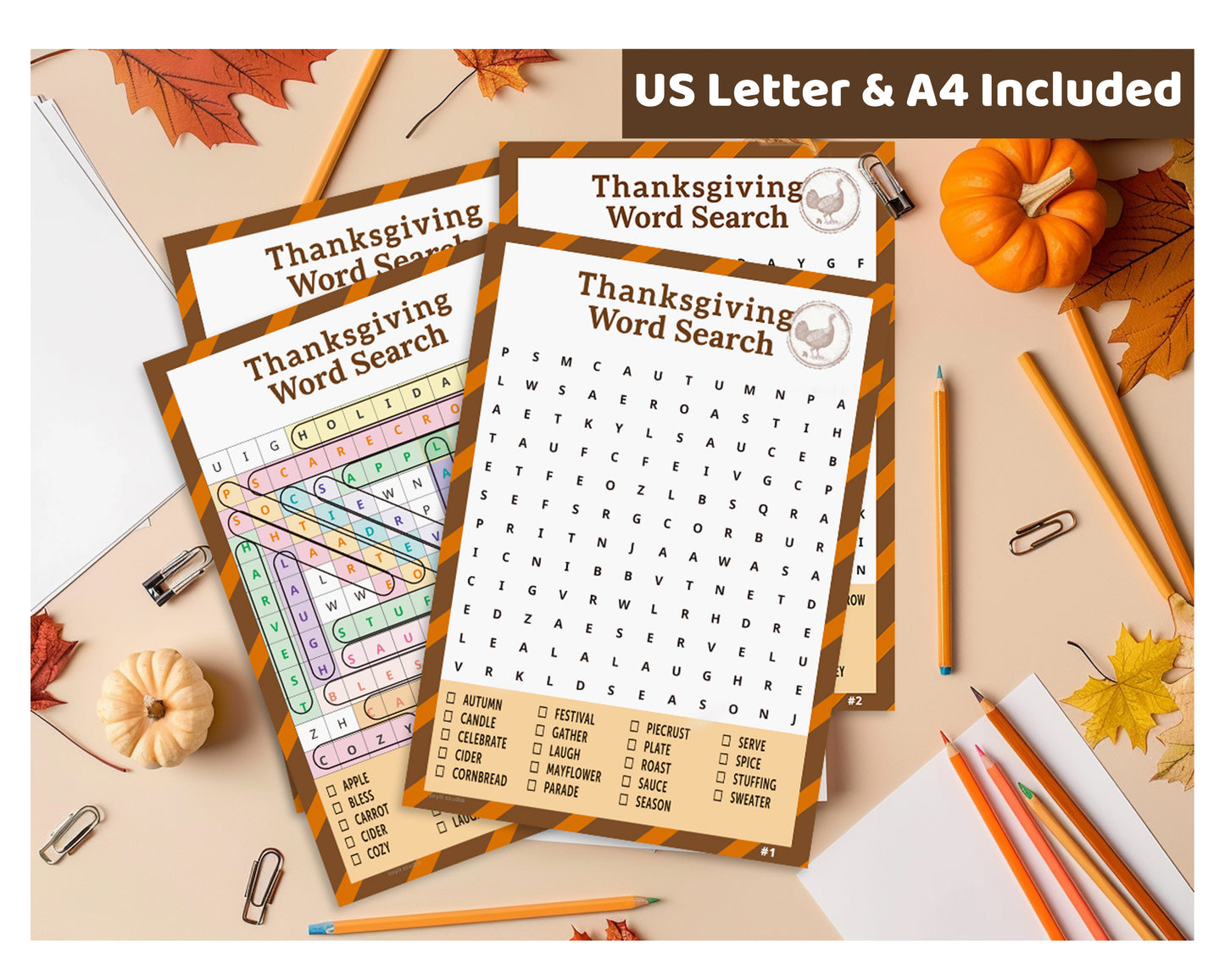 Thanksgiving Word Search – Classroom Edition | Printable Classroom Activity | 30 Puzzles (Color)