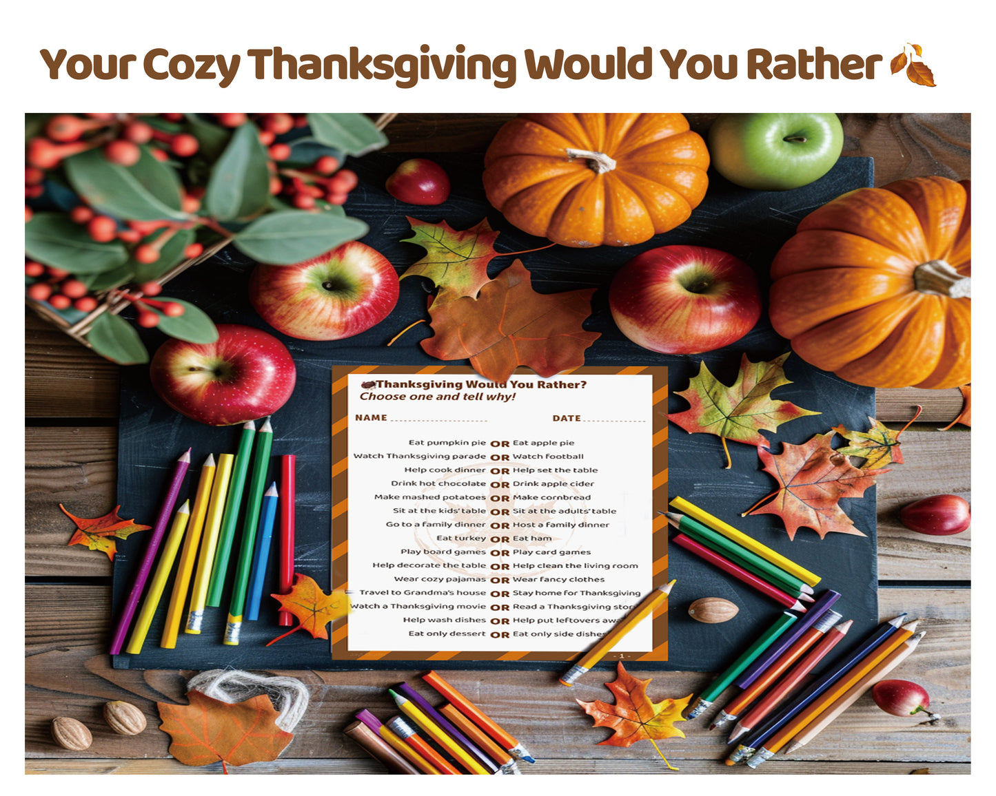 Classroom Thanksgiving game printable, fun speaking and SEL activity for students, fall classroom resource
