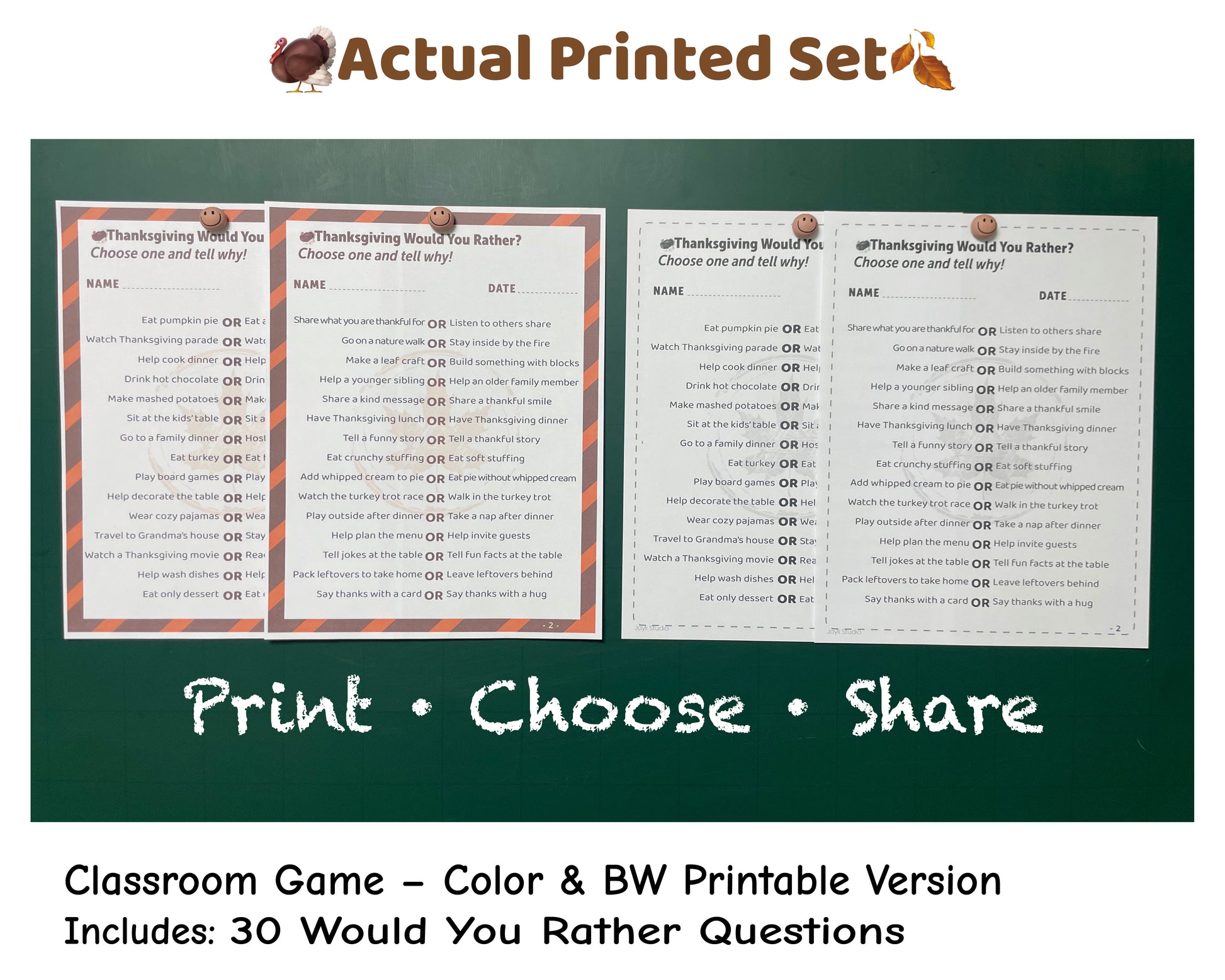 Classroom Thanksgiving game printable, fun speaking and SEL activity for students, fall classroom resource
