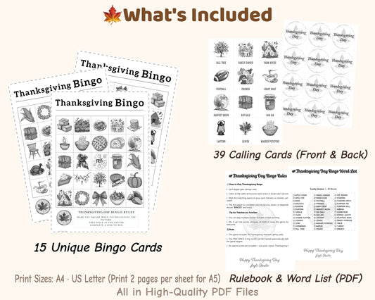 Bingo game set includes 15 cards, calling cards and rule book for family