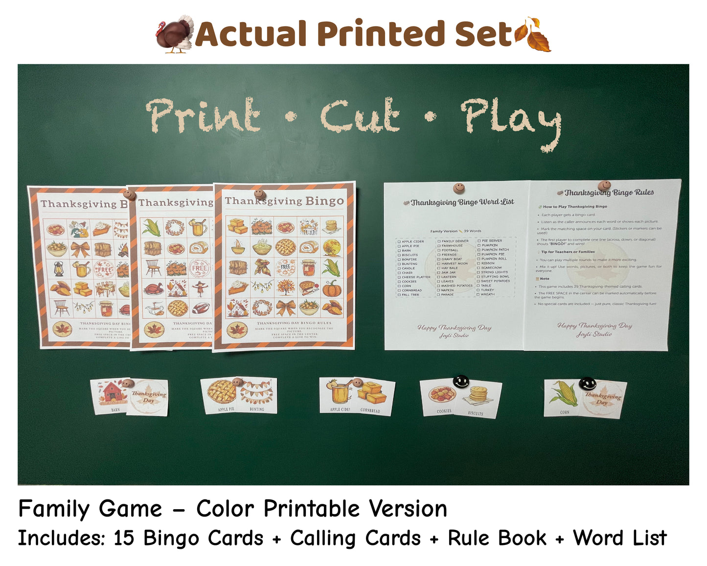 Thanksgiving Bingo Game – Family Edition | Color Printable | 15 Cards