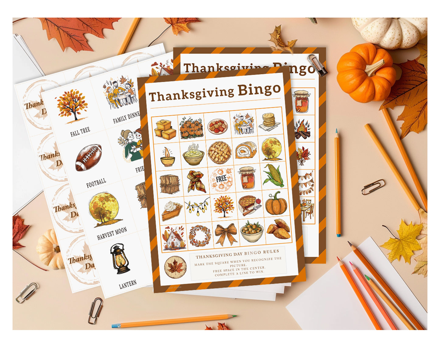 Fall themed printable bingo set – instant download PDF