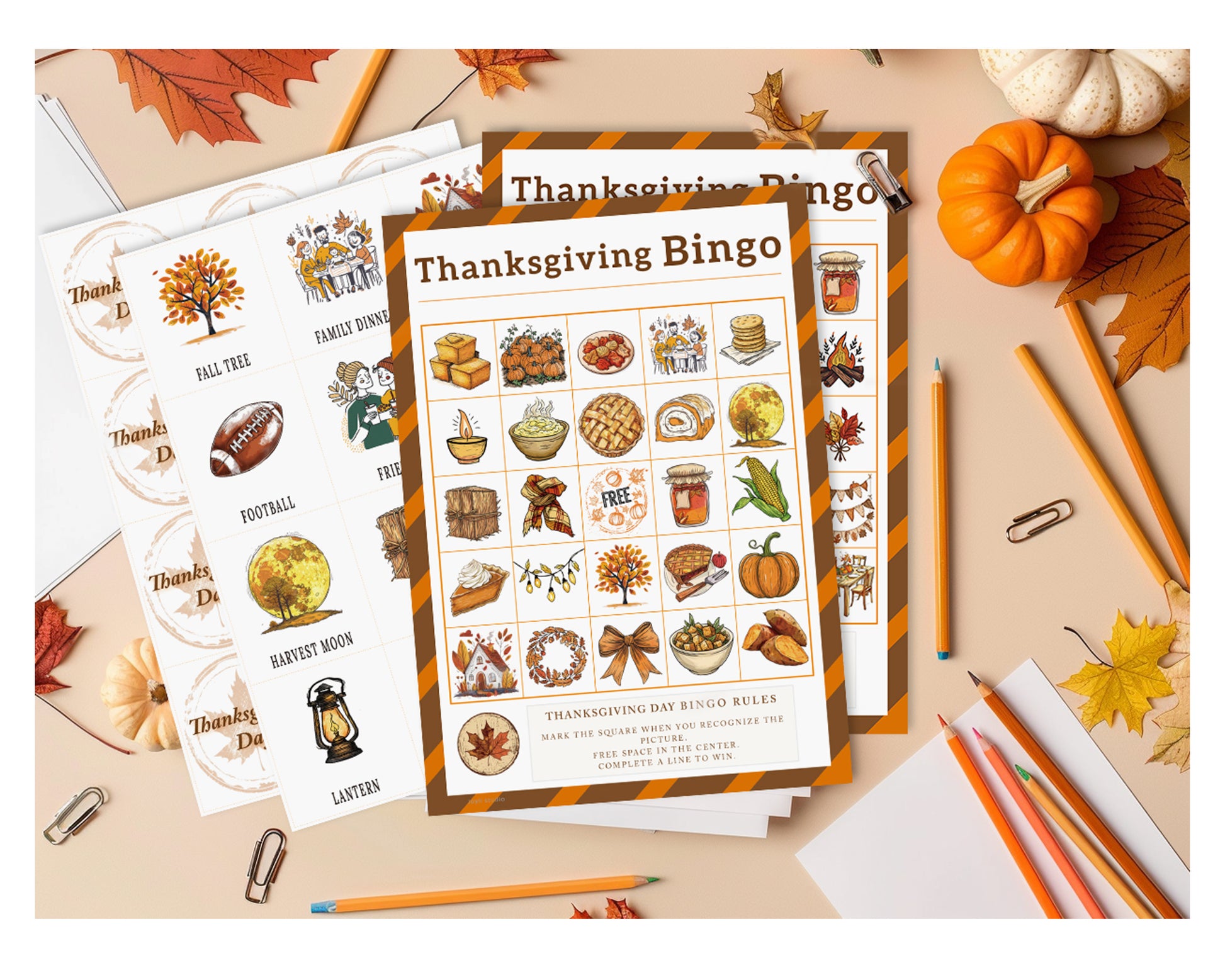 Fall themed printable bingo set – instant download PDF