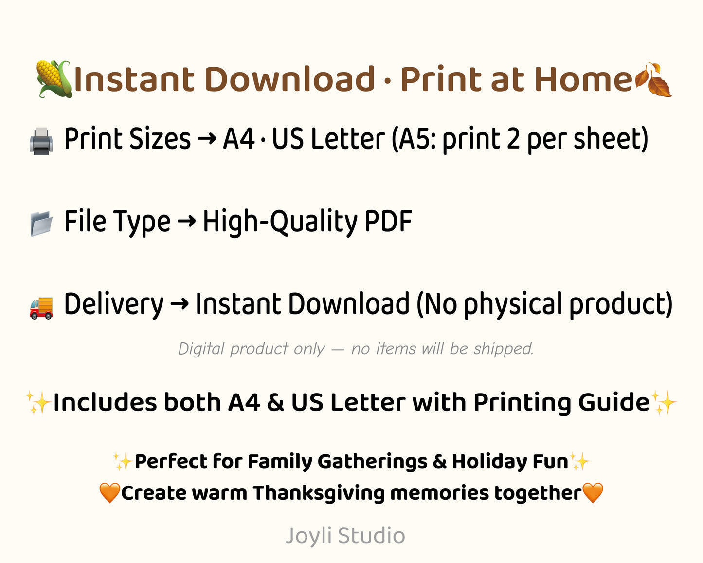 Instant download printable bingo game for Thanksgiving family fun