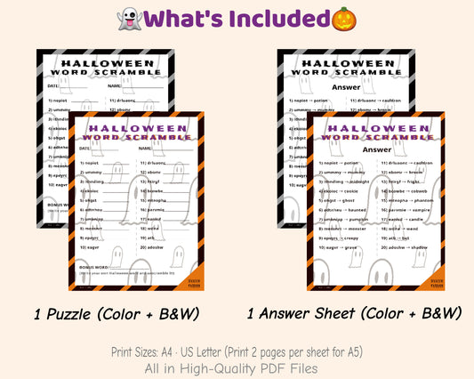 Halloween Word Scramble Printable Game - Medium Family Edition | Teens Party Activity
