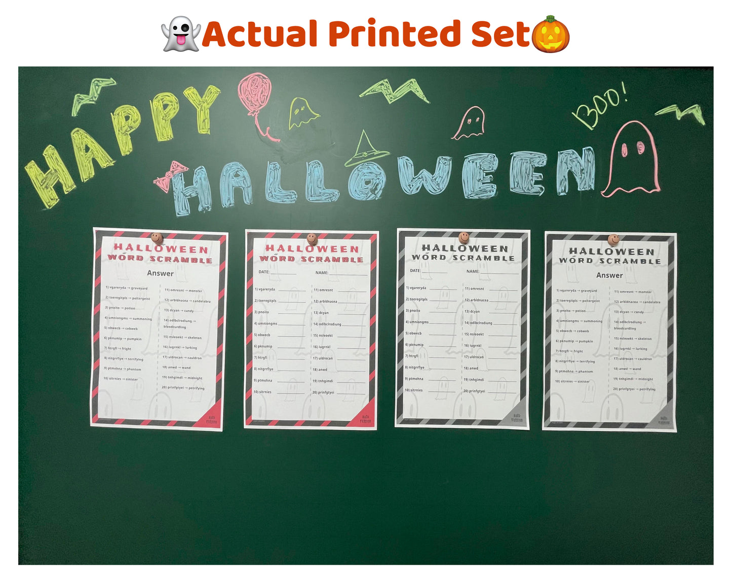 Halloween Word Scramble Game Printable – Hard Level for Family & Adults (Color + B&W)