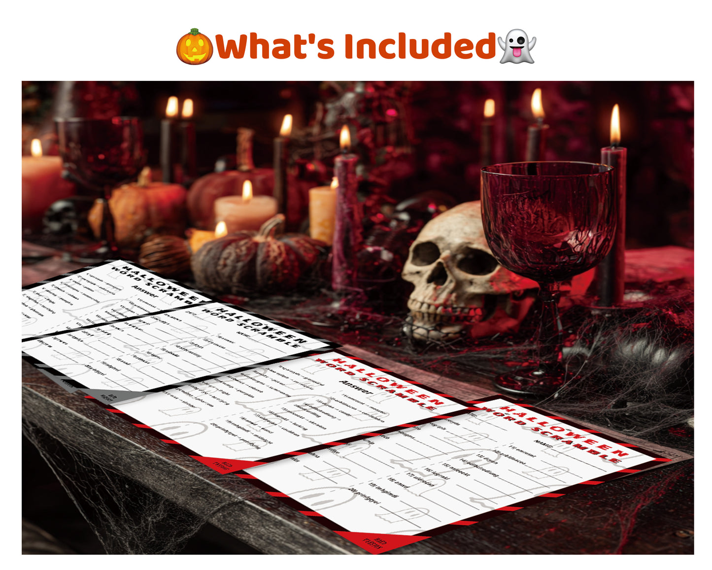Halloween Word Scramble Game Printable – Hard Level for Family & Adults (Color + B&W)